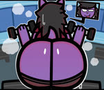 anthro anus black_hair blush bodily_fluids butt butt_jiggle clothing exercise female genitals hair jiggling pussy red_clothing red_shirt red_topwear shirt spread_butt spreading sweat tail teeth tongue tongue_out topwear weightlifting workout conditional_dnp mykendyke betty_(mykendyke) bat mammal animated hi_res no_sound short_playtime webm