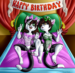 anal anal_penetration anthro balls bed birthday bodily_fluids clitoris clothed clothing crossdressing cum dildo dildo_in_ass dildo_insertion duo erection female female_penetrated femboy flat_chested furniture genital_fluids genitals happy lingerie male male/female male_penetrated nipples object_in_ass partially_clothed penetration penis sex_toy sex_toy_in_ass sex_toy_insertion text timid vulva young young_anthro young_male zooshi haku_izumi domestic_cat felid feline felis mammal english_text hi_res mother_(lore) mother_and_child_(lore) mother_and_son_(lore) parent_(lore) parent_and_child_(lore) parent_and_son_(lore) son_(lore)