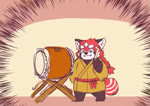 anthro asian_clothing biped black_body black_nose clothing cute_fangs drum east_asian_clothing fangs humanoid_hands japanese_clothing kemono male musical_instrument percussion_instrument red_body solo taiko_drum teeth young natamaru_a lifewonders tokyo_afterschool_summoners zhurong_(tas) ailurid mammal red_panda 2021 animated no_sound short_playtime webm