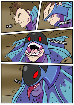 athletic athletic_humanoid blue_body blue_scales clothing frill_(anatomy) growling growth human_to_anthro inside male membrane_(anatomy) membranous_frill open_mouth purple_body purple_scales red_eyes scale_growth scales sharp_teeth snout snout_growth solo species_transformation spikes spikes_(anatomy) tapering_tongue teeth text tf_into_fictional_character tongue tongue_out torn_clothing transformation rex_equinox bakugan preyas_(bakugan) animal_humanoid chameleon chameleon_humanoid human humanoid lizard lizard_humanoid mammal reptile reptile_humanoid scalie scalie_humanoid comic english_text hi_res