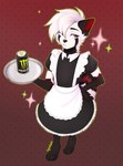 anthro biped black_body black_fur clothing fur holding_plate maid_uniform red_body red_fur solo sparkles uniform white_body white_fur hypohate monster_energy ester_(theoneester) ailurid mammal red_panda hi_res signature male_(lore)