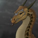 armor ear_piercing facial_piercing female feral headgear helmet horn male multicolored_body nose_piercing piercing solo tongue tongue_out tongue_piercing apollyondragon mythology wings_of_fire blister_(wof) dragon mythological_creature mythological_scalie scalie 2023 digital_media_(artwork) half-length_portrait portrait signature