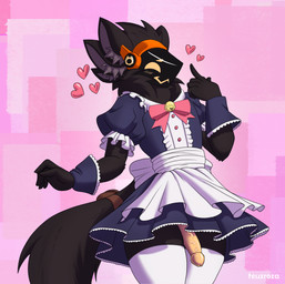 accessory anthro bag bow_(feature) clothing furgonomics genitals heart_symbol hearts_around_head humanoid_genitalia machine maid_apron maid_uniform male multi_ear penis solo tail tail_accessory tail_bag uniform teuzrosa final_fantasy final_fantasy_xiv square_enix dath protogen absurd_res colored digital_drawing_(artwork) digital_media_(artwork) hi_res