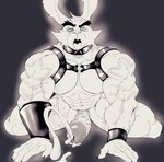 abs ahegao anthro big_pecs big_penis bodily_fluids clothing cum cumshot ejaculation erection genital_fluids genitals glans leather leather_clothing looking_pleasured male muscular muscular_male pecs penis simple_background solo tattoo tongue tongue_out insaneeighteen rise_of_the_guardians e._aster_bunnymund lagomorph leporid mammal rabbit hi_res monochrome