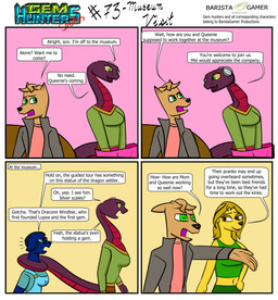 anthro blind clothing cochlear_implant_processor deaf dialogue disability earpiece eyewear female furniture jacket male overalls shirt simple_background sofa sunglasses sweater tail_around_neck tank_top text topwear baristagamerproductions ada_(gem_hunters) alfonso_(gem_hunters) mel_(gem_hunters) queenie_(gem_hunters) canid canine canis dingo mammal reptile scalie snake absurd_res comic english_text hi_res