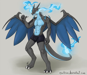 abs anthro anthrofied bulge clothing fire male membrane_(anatomy) membranous_wings pokemorph red_eyes simple_background solo underwear wings ryuukiba nintendo pokemon generation_6_pokemon mega_charizard mega_charizard_x mega_evolution pokemon_(species) scalie signature source_request
