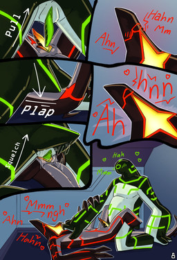 1_eye 4_fingers black_body blue_background blush bodily_fluids circuit_markings countershading detailed_background duo fingers from_front_position genital_fluids genitals glistening glistening_body gradient_penis green_markings green_penis intersex intersex/intersex light lying maleherm markings metallic_body missionary_position moan not_furry on_back onomatopoeia overweight penetration penis red_markings sex silver_countershading simple_background sound_effects star_(marking) sticky tail tapering_penis text vaginal vaginal_fluids vaginal_penetration vulva white_body white_countershading lumen_fox ben_10 cartoon_network aether_(strawberryoverlord) fan_character malware_(ben_10) alien galvanic_mechamorph goo_creature comic hi_res lighting shaded