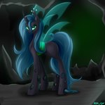 blue_hair blue_tail crown female feral green_eyes hair half-closed_eyes headgear horn looking_at_viewer narrowed_eyes notched_wings solo tail wings kirasunnight friendship_is_magic hasbro my_little_pony queen_chrysalis_(mlp) arthropod changeling hi_res