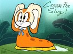 anthro black_eyes black_nose closed_smile dipstick_ears ear_markings eyelashes female female_feral feral fern mouth_closed multicolored_ears orange_body orange_ear_tips orange_skin outside slime smile solo text lolwutburger oney_plays sega sonic_the_hedgehog_(series) cream_the_rabbit cream_the_slug gastropod hybrid lagomorph leporid mammal mollusk rabbit slug 2022 character_name english_text hi_res signature