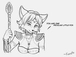 accessory anthro armor bra bracers clothing female hair jewelry markings necklace solo staff tattoo tribal underwear foxero nintendo star_fox krystal_(star_fox) canid canine fox mammal monochrome