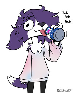 anthro beverage beverage_can chest_tuft clothed clothed_male clothing dipstick_tail drinking drinking_soda floppy_ears fluffy fluffy_hair fur gesture gradient_clothing gradient_topwear hair hair_over_eye humanoid_hands looking_at_viewer male markings pink_tongue purple_body purple_fur purple_hair purple_tail raised_finger raised_pinky simple_background soda solo standing sweater tail tail_markings text tongue tongue_out topwear tuft white_background white_body white_fur white_tail_tip wide_eyed somesacredbird pepsi dog_(somesacredbird) border_collie canid canine canis collie domestic_dog herding_dog mammal pastoral_dog sheepdog 2023 digital_drawing_(artwork) digital_media_(artwork) english_description english_text hi_res