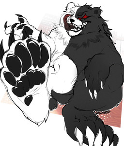 5_toes anthro belly big_belly bodily_fluids claws dripping feet foot_focus male navel pawpads paws presenting saliva saliva_drip sharp_teeth teeth toes tongue tongue_out hexkates danganronpa spike_chunsoft monokuma bear mammal hi_res