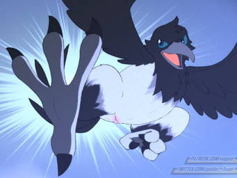angry animal_genitalia beak claws cloaca feathered_wings feathers feet feral foot_focus genitals kick open_mouth simple_background solo talons toes wings vogold avian bird corvid corvus_(genus) crow oscine passerine digital_media_(artwork) signature