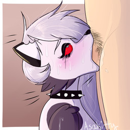 ahegao anthro anthro_penetrated asphyxiation blush bodily_fluids breasts choking choking_on_penis clothing collar deep_throat duo erection fellatio female female_on_human female_penetrated fur genital_fluids genitals hair human_on_anthro human_penetrating human_penetrating_anthro interspecies looking_pleasured makeup male male/female male_on_anthro male_penetrating male_penetrating_female mascara master nude oral oral_penetration penetration penile penis red_sclera running_makeup running_mascara sex simple_background spiked_collar spikes white_body white_fur asakitty hellaverse helluva_boss mythology loona_(helluva_boss) canid canid_demon canine canis demon hellhound human mammal mythological_canine mythological_creature 1:1 digital_media_(artwork)