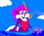 anthro clothing cloud female one-piece_swimsuit partially_submerged sea sky snorkel solo swimwear water chance_crowder tiny_toon_adventures warner_brothers fifi_la_fume mammal mephitid skunk 1991