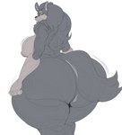 big_breasts big_butt breasts butt female frown grey_body huge_breasts huge_butt huge_thighs hyper looking_back nude side_boob solo tail thick_thighs unimpressed walking wide_hips yellow_eyes denizen1414 third-party_edit dark_souls fromsoftware great_grey_wolf_sif canid canine canis mammal wolf hi_res