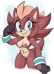 abs anthro areola athletic athletic_anthro athletic_female black_nose blush bodily_fluids breasts brown_body brown_fur brown_spots eyelashes fangs female fur genitals looking_at_viewer muscular muscular_female nipples pussy smile smiling_at_viewer solo spots sweat teal_eyes teeth hildahyena third-party_edit sega sonic_the_hedgehog_(series) fan_character hilda_the_hyena hyena mammal hi_res