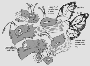 ambiguous_form antennae_(anatomy) blush crown duo elderly elderly_female eyelashes eyes_closed eyespots female frown good_parenting grin hand_on_cheek headgear insect_wings kissing kissing_cheek lepidopteran_wings love markings mature_female profanity pupils ruff small_pupils smile squish text wings ppyrams disney hoppers_(disney) pixar insect_queen_(hoppers) titus_(hoppers) arthropod butterfly insect lepidopteran monarch_butterfly 2026 digital_media_(artwork) english_text hi_res monochrome mother_(lore) mother_and_child_(lore) mother_and_son_(lore) parent_(lore) parent_and_child_(lore) parent_and_son_(lore) son_(lore)