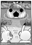 anthro building dialogue house mailbox text softestpuffss nintendo pokemon pokemon_mystery_dungeon spike_chunsoft carmella_(softestpuffss) spinda_(softestpuffss) generation_1_pokemon generation_3_pokemon pikachu pokemon_(species) spinda absurd_res comic english_text hi_res monochrome