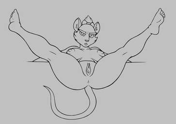 anthro anus biped breasts butt crossgender female fur genitals hair looking_at_viewer master nipples nude solo spread_legs spreading vulva kabrro teenage_mutant_ninja_turtles master_splinter mistress_splinter_(chochi) brown_rat mammal murid murine rat rodent hi_res monochrome