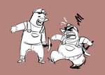 angry anthro armor clothing duo eyes_closed hard_hat headgear helmet male open_mouth overalls overweight overweight_male shirt topwear marimosgoldfish animal_crossing nintendo don_resetti mr._resetti eulipotyphlan mammal mole_(animal)