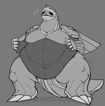 5_fingers ambiguous_gender anthro belly big_belly black_sclera claws fingers morbidly_obese navel obese overweight overweight_ambiguous overweight_anthro question_mark simple_background solo wings locitony nintendo pokemon generation_4_pokemon legendary_pokemon palkia pokemon_(species) greyscale hi_res monochrome