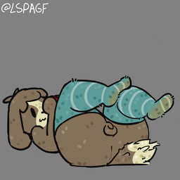anthro blue_clothing brown_body clothing dirty dirty_clothing dirty_socks footwear gaming genitals legwear lying male musk on_back penis playing_video_game rear_view simple_background small_penis socks solo tail thigh_highs lspagf animal_crossing nintendo nintendo_switch digby_(animal_crossing) canid canine canis domestic_dog mammal 1:1 absurd_res hi_res