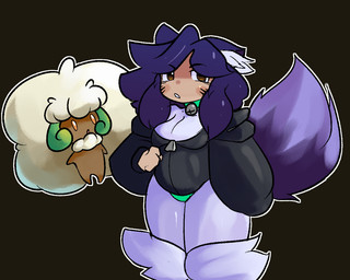 anthro bell bell_collar collar duo female female/female tail kirbonix nintendo pokemon fan_character madeline_whimsicott vanilla_the_whimsicott canid canine fox generation_5_pokemon mammal pokemon_(species) whimsicott