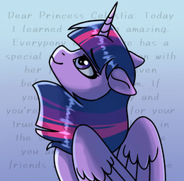female feral horn looking_up smile solo text text_background wings wistful kate_sparkls friendship_is_magic hasbro my_little_pony mythology twilight_sparkle_(mlp) equid equine mammal mythological_creature mythological_equine winged_unicorn hi_res