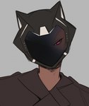 ambiguous_gender armor clothed clothing dark_body dark_skin faceless fully_clothed grey_background headgear helmet motorcycle_helmet obscured_face red_eyes simple_background solo glacierclear foxtrot_(glacierclear) rocky_road_(glacierclear) animal_humanoid canid canid_humanoid canine canine_humanoid fox_humanoid humanoid mammal mammal_humanoid 2022 bust_portrait digital_media_(artwork) portrait