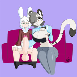anthro balls big_balls big_breasts big_penis bottomwear bra breast_grab breasts clothing duo ear_piercing female fur genitals hand_on_breast handjob humanoid_genitalia humanoid_penis jacket looking_at_genitalia looking_at_penis male male/female pants penile penis piercing sex sweater thick_thighs topwear underwear white_body white_fur aurabutt kai_(bosstones) yvette_(kilinah) animal_humanoid felid feline humanoid lagomorph lagomorph_humanoid leopardus leporid leporid_humanoid mammal mammal_humanoid ocelot rabbit rabbit_humanoid 1:1 hi_res