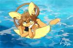 anthro clothed clothing female flat_chested hair looking_at_viewer outside sea smile solo water hamsteroftime nintendo pokemon halo-halo_(hamsteroftime) alolan_form alolan_raichu generation_7_pokemon mammal pokemon_(species) regional_form_(pokemon)