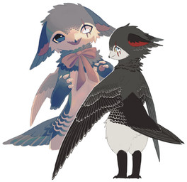 anthro beak black_beak black_legs black_scutes brown_body brown_feathers brown_wings claws eye_scar facial_scar feathers female female_anthro grey_body grey_ears grey_feathers heterochromia kemono multicolored_body multicolored_feathers multiple_angles neck_tuft open_mouth open_smile pink_bow rear_view red_inner_ear red_scar scar scutes simple_background smile solo standing tuft white_background white_eyes winged_arms wings jejejunum jeju_(jejejunum) apodiform avian bird chimney_swift swift_(bird) 2026 digital_drawing_(artwork) digital_media_(artwork) english_description hi_res