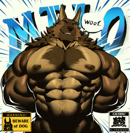 abs anthro barazoku beware_of_dog big_muscles biped body_hair brown_body brown_fur caution_sign chest_hair eyebrows fur halftone_shading hands_behind_back happy_trail male muscular muscular_anthro muscular_male muscular_thighs nipples presenting seductive serratus solo speech_bubble thick_eyebrows warning_sign o_reowoof reolixious milo_(o_reowoof) canid canine canis domestic_dog german_shepherd herding_dog mammal pastoral_dog 2025 cel_shading digital_drawing_(artwork) digital_media_(artwork) hi_res shaded signature
