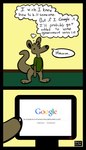 2_panel_comic anthro clothing computer dialogue dot_eyes electronics green_clothing green_shirt green_t-shirt green_topwear humor male planning shirt solo speech_bubble t-shirt text thinking thought_bubble topwear rusheloc google google_search kangaroo macropod mammal marsupial 2014 artist_name comic digital_media_(artwork) english_text