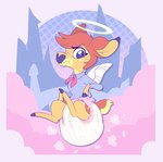 anthro blush clothed clothing diaper diaper_use feces female fur hair halo pooping soiled_diaper soiling soiling_diaper solo unclean_diaper used_diaper wearing_diaper bubblepuppers helluva_boss deerie_(helluva_boss) angel cherub deer mammal digital_media_(artwork) hi_res