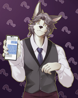 5_fingers anthro biped black_claws black_clothing black_eyebrows black_nose black_topwear black_vest bottomwear cellphone claws closed_frown clothing confusion electronics eyebrows finger_claws fingers front_view frown fur grey_body grey_fur grey_hair hair holding_object holding_phone humanoid_hands looking_at_viewer male message_box mouth_closed necktie outline pants pattern_background phone pointy_ears prick_ears purple_background purple_necktie question_mark red_bottomwear red_clothing red_pants showing_phone simple_background smartphone solo standing text text_message topwear vest white_body white_dress_shirt white_fur yellow_eyes yellow_outline purtropos socially_awkward rask_(socially_awkward) canid canine canis mammal wolf 2023 4:5 digital_media_(artwork) english_text half-length_portrait hi_res portrait signature
