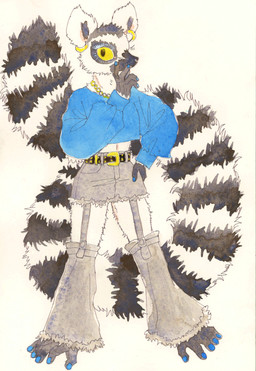 alternative_fashion anthro belt biped bottomwear clothed clothing colored_nails ear_piercing feet female fur jewelry markings nails necklace pants piercing shirt simple_background solo striped_markings striped_tail stripes tail tail_markings toes topwear white_background kyokyota lemur mammal primate ring-tailed_lemur strepsirrhine 2024 absurd_res hi_res traditional_media_(artwork)