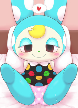 anthro bed biped black_clothing black_dress black_eyes blonde_hair blue_clothing blue_eyeshadow blue_hood blue_legwear blue_pantyhose blush blush_lines blush_stickers bodily_fluids bottomwear camel_toe closed_smile clothed clothed_anthro clothed_female clothing dress eyelashes eyeshadow female female_anthro fur furniture green_nose hair half-closed_eyes heart_symbol hood hood_up legwear makeup mouth_closed multicolored_clothing multicolored_panties multicolored_underwear narrowed_eyes on_bed on_model panties pantyhose pattern_bottomwear pattern_clothing pattern_dress pattern_panties pattern_underwear pillow pink_clothing pink_panties pink_underwear raised_leg small_nose smile solo speech_bubble spread_legs spreading sweat sweaty_legs two_tone_clothing two_tone_panties two_tone_underwear underwear white_body white_clothing white_fur white_panties white_underwear kajiura animal_crossing nintendo francine_(animal_crossing) lagomorph leporid mammal rabbit 2025 absurd_res digital_media_(artwork) hi_res