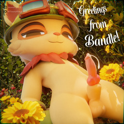 animal_genitalia animal_penis anthro balls bodily_fluids cum cum_drip dripping flower forest genital_fluids genitals looking_at_viewer male penis plant red_scarf scarf smile standing text tree teemoty league_of_legends riot_games tencent teemo_(lol) yordle 1:1 3d_(artwork) absurd_res artist_name digital_media_(artwork) hi_res