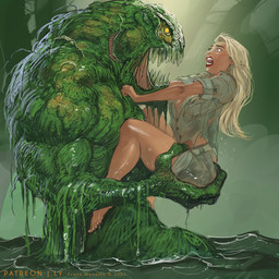 action_scene barefoot blonde_hair blue_eyes bottomwear butt butt_grab claws close_encounter clothing damsel_in_distress danger dangerous dramatic_lighting dripping duo dynamic_lighting explorer fantasy feet female feral gasp gills hair hand_on_butt horror_(expression) hotpants lips male male/female muscular peril red_lips resisting roaring scared screaming seaweed sharp_teeth shorts size_difference slime struggling swamp teeth teeth_showing thick_thighs toes torn_clothing water wet yellow_eyes frans_mensink mythology human mammal monster mythological_creature reptile scalie swamp_monster digital_media_(artwork) hi_res