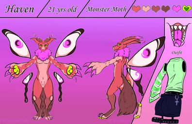 ambiguous_gender antennae_(anatomy) anthro armpit_hair armpit_tuft armwear body_hair bottomwear clothing crotch_tuft detached_sleeves floating_wings fur green_eyes hairy intersex looking_at_viewer mouth_shot nude open_mouth shirt shorts simple_background solo tank_top teeth tongue topwear tuft unusual_anatomy unusual_wings wings varrbariouss arthropod insect lepidopteran mammal monster_moth moth absurd_res digital_media_(artwork) full-length_portrait hi_res model_sheet portrait maleherm_(lore)