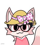 :3 ambiguous_gender anthro asian_clothing blush bow_hat clothing clothing_bow east_asian_clothing expressions eyewear fluffy fluffy_tail fur glasses hat headgear headwear japanese_clothing kimono kissing male pink_body pink_eyes pink_fur solo straw_hat sun_hat tail squirrelraw boy_kisser_(meme) pixile_studios super_animal_royale kerolink canid canine fox mammal bust_portrait hi_res meme portrait