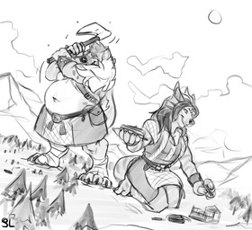 anthro axe building claws clothed clothing cloud duo female female_anthro holding_axe holding_log holding_object kneeling macro male male_anthro markings mouth_closed outside overweight overweight_anthro overweight_male plant sky striped_markings striped_tail stripes tail tail_markings toe_claws tree solaxe_(artist) mythology canid canine dragon hybrid hyena mammal mythological_creature mythological_scalie scalie hi_res monochrome sketch