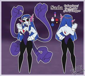 accessory alternative_fashion anthro attitude bandage_hair big_breasts blue_hair border bottomwear breasts bunny_costume bunsuit claws clothing collar color_swatch corset costume cuffs_(clothing) disgusted_expression extra_limbs eyeshadow female fishnet_clothing fishnet_legwear frowning_at_viewer goth hair headband hotpants jewelry legwear lingerie long_hair makeup markings metal mole_(marking) necktie piercing pink_markings punk purple_arms purple_background purple_body purple_clothing red_eyes sada_(nickzilla) shorts simple_background smile smiling_at_viewer solo topwear white_body white_border wide_hips diidiidoodles nintendo pokemon cofagrigus gardevoir generation_3_pokemon generation_5_pokemon ghost humanoid pokemon_(species) shiny_pokemon spirit hi_res model_sheet