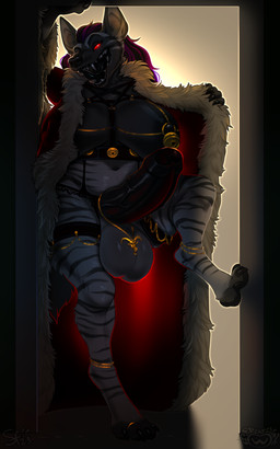 accessory anklet anthro areola balls big_balls big_breasts big_penis biped black_areola black_body black_fur black_nipples black_penis black_tongue breasts christmas_clothing claws clothing digit_ring digitigrade fangs feet foreskin fur genitals grey_balls grey_body grey_fur gynomorph hair holidays huge_balls huge_penis humanoid_genitalia humanoid_penis intersex jewelry long_hair nipples open_mouth partially_retracted_foreskin paws penis penis_accessory penis_jewelry pupils purple_hair red_eyes ring slit_pupils solo step_pose striped_body striped_fur stripes teeth toe_claws toe_ring toes tongue sepiaflux christmas shirazi hyena mammal striped_hyena 2023 digital_media_(artwork) hi_res
