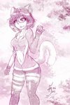 anthro clothing eyewear female fluffy fluffy_ears fluffy_tail glasses hair pointy_nose simple_background solo tail fejess96 felid feline mammal hi_res monochrome signature