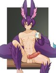 animal_genitalia animal_genitalia_on_humanoid animal_penis big_ears canine_genitalia canine_penis container cup erection fox_ears fur genitals horn inner_ear_fluff knot male markings mug multi_tail nude penis purple_body purple_fur sitting solo spread_legs spreading tail teal_eyes tuft whisker_markings sulcate trials_in_tainted_space mitch_(tits) animal_humanoid canid canid_humanoid canine canine_humanoid fox_humanoid horned_humanoid humanoid mammal mammal_humanoid sionach tailed_humanoid absurd_res hi_res