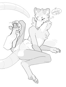 anthro anus blush bodily_fluids duo feet foot_fetish foot_play footjob foreskin genital_fluids genitals humanoid_genitalia humanoid_penis lying male null_bulge on_side penis precum sex simple_background speech_bubble spread_legs spreading tail text tongue tongue_out servali_sketch american_opossum mammal marsupial english_text monochrome sketch