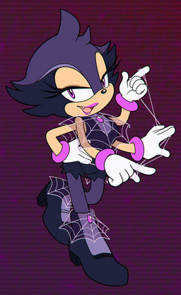 anthro boots clothing eyelashes fangs female footwear gloves handwear high_heeled_boots high_heels lipstick makeup multi_arm multi_limb purple_body shoes solo spider_web teeth auntymoira sega sonic_the_hedgehog_(series) aracne_(sonic) arachnid arthropod spider absurd_res hi_res